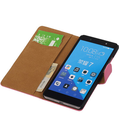 Huawei Honor 7 Effen Bookstyle Wallet Hoesje Roze