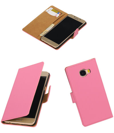 Roze Effen booktype wallet cover hoesje voor Samsung Galaxy C5