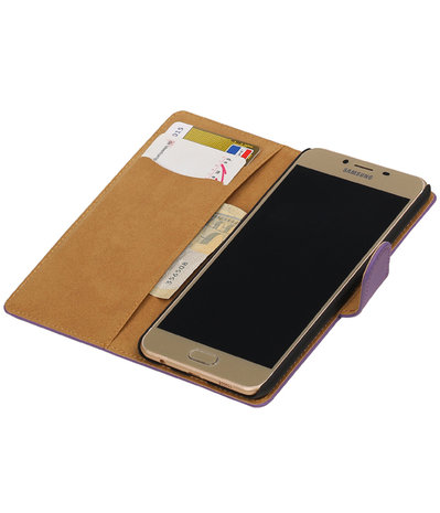 Paars Effen booktype wallet cover hoesje voor Samsung Galaxy C5