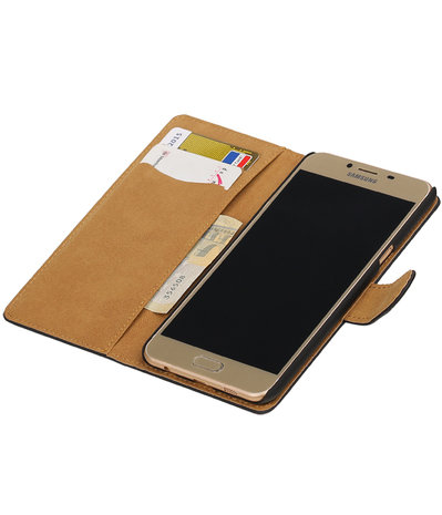 Zwart Effen booktype wallet cover hoesje voor Samsung Galaxy C5