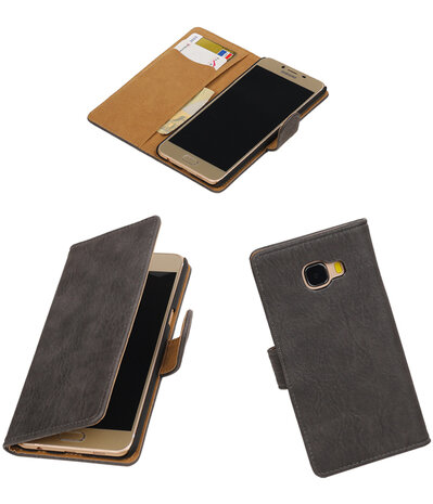 Grijs Hout booktype wallet cover hoesje voor Samsung Galaxy C5