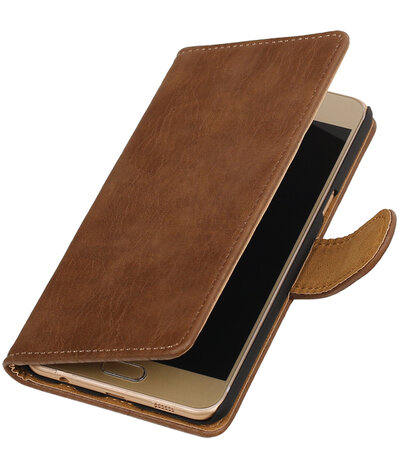 Bruin Hout booktype wallet cover hoesje voor Samsung Galaxy C5