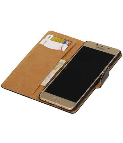 Zwart krokodil booktype wallet cover hoesje voor Samsung Galaxy C5