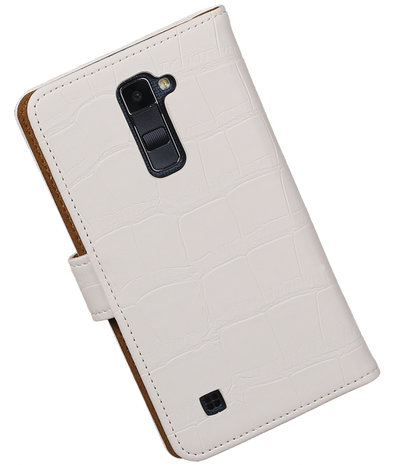 Wit Krokodil booktype wallet cover hoesje voor LG K8