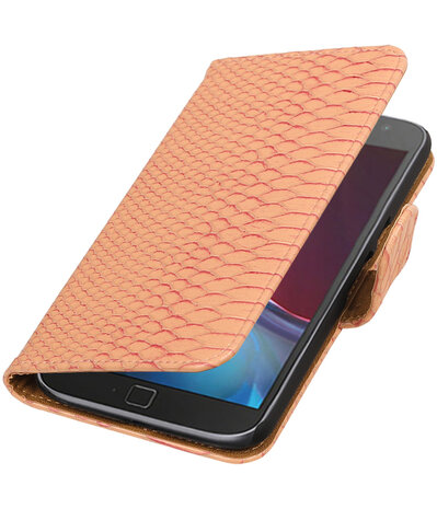 Roze Slang booktype wallet cover hoesje voor Motorola Moto G4 / G4 Plus
