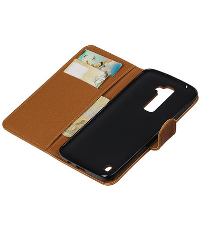 Bruin Pull-Up PU booktype wallet cover hoesje voor LG K7