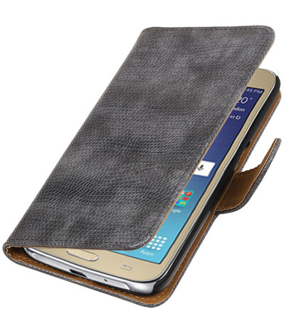 Grijs Mini Slang booktype wallet cover hoesje voor Samsung Galaxy J2 2016