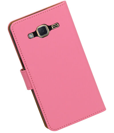 Roze Effen booktype wallet cover hoesje voor Samsung Galaxy J2 2016