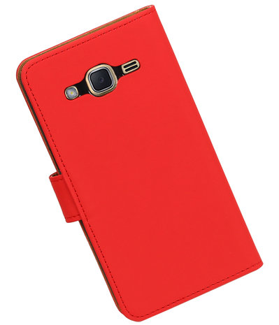 Rood Effen booktype wallet cover hoesje voor Samsung Galaxy J2 2016