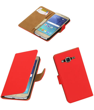 Rood Effen booktype wallet cover hoesje voor Samsung Galaxy J2 2016