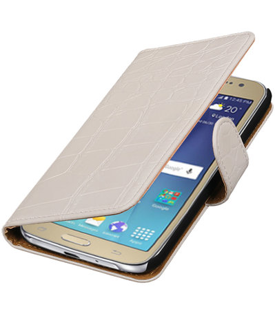 Wit Krokodil booktype wallet cover hoesje voor Samsung Galaxy J2 2016