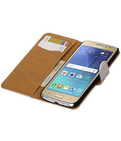 Wit Krokodil booktype wallet cover hoesje voor Samsung Galaxy J2 2016