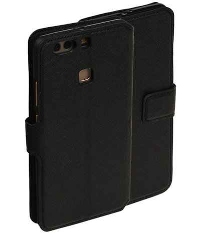 Zwart Huawei P9 TPU wallet case booktype hoesje HM Book