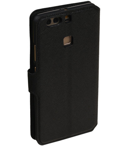 Zwart Huawei P9 TPU wallet case booktype hoesje HM Book