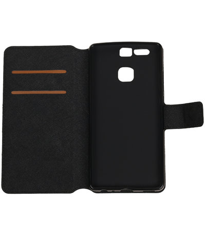 Zwart Huawei P9 TPU wallet case booktype hoesje HM Book