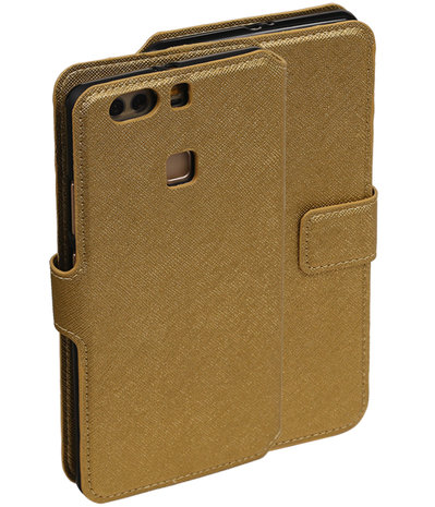 Goud Huawei P9 TPU wallet case booktype hoesje HM Book