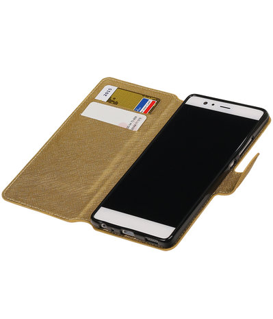 Goud Huawei P9 TPU wallet case booktype hoesje HM Book