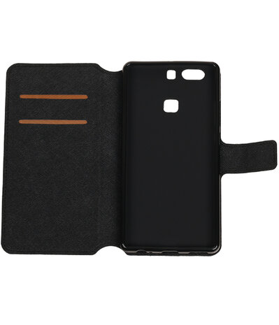 Zwart Huawei P9 Plus TPU wallet case booktype hoesje HM Book