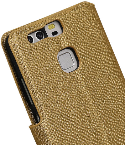 Goud Huawei P9 Plus TPU wallet case booktype hoesje HM Book