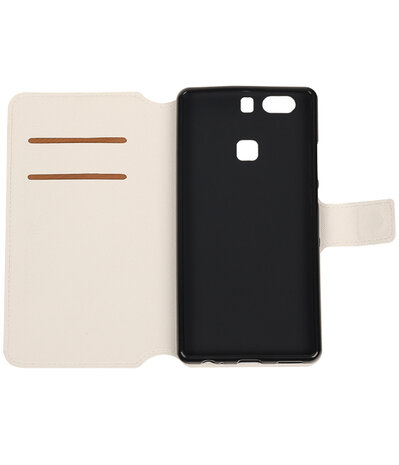 Wit Huawei P9 Plus TPU wallet case booktype hoesje HM Book