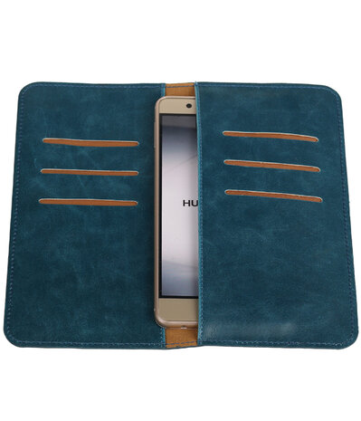 Blauw Pull-up Large Pu portemonnee wallet voor Huawei