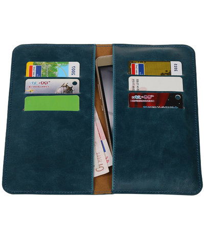 Blauw Pull-up Large Pu portemonnee wallet voor Huawei