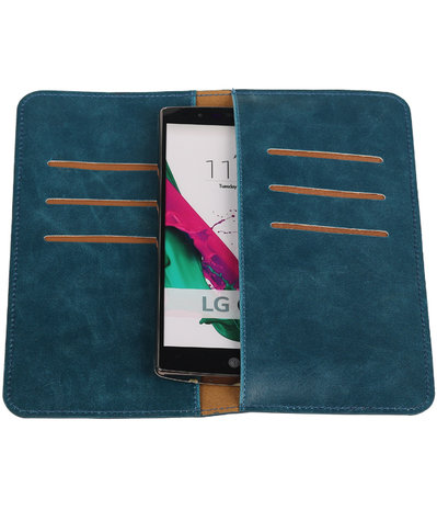 Blauw Pull-up Large Pu portemonnee wallet voor LG