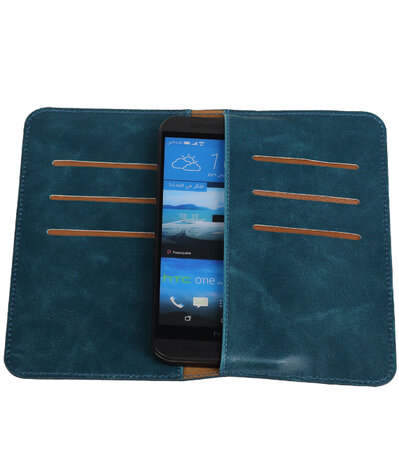 Blauw Pull-up Medium Pu portemonnee wallet voor HTC