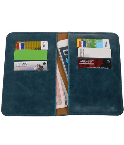 Blauw Pull-up Medium Pu portemonnee wallet voor HTC