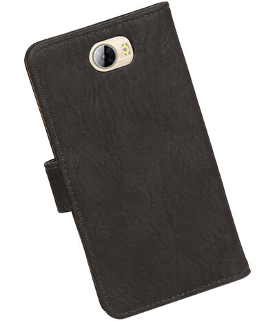 Grijs Hout booktype wallet cover hoesje voor Huawei Y3 II