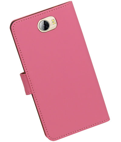 Roze Effen booktype wallet cover hoesje voor Huawei Y5 II