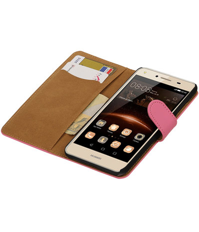 Roze Effen booktype wallet cover hoesje voor Huawei Y5 II