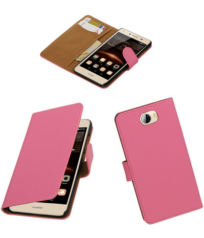 Roze Effen booktype wallet cover hoesje voor Huawei Y5 II