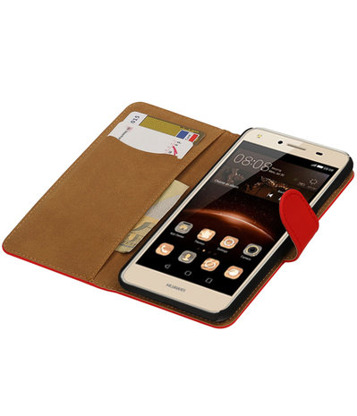 Rood Effen booktype wallet cover hoesje voor Huawei Y5 II