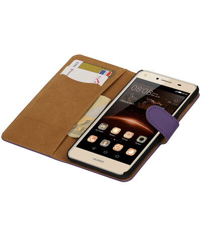 Paars Effen booktype wallet cover hoesje voor Huawei Y5 II