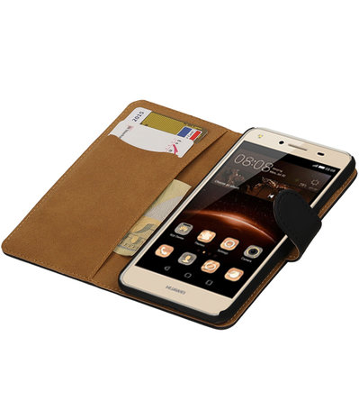 Zwart Effen booktype wallet cover hoesje voor Huawei Y5 II