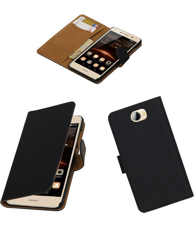 Zwart Effen booktype wallet cover hoesje voor Huawei Y5 II