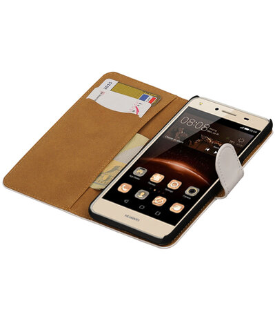 Wit Effen booktype wallet cover hoesje voor Huawei Y5 II