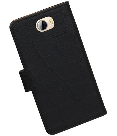Zwart Krokodil booktype wallet cover hoesje voor Huawei Y5 II