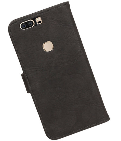 Grijs Hout booktype wallet cover hoesje voor Huawei Honor V8