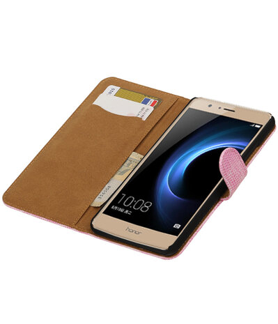 Roze Mini Slang booktype wallet cover hoesje voor Huawei Honor V8