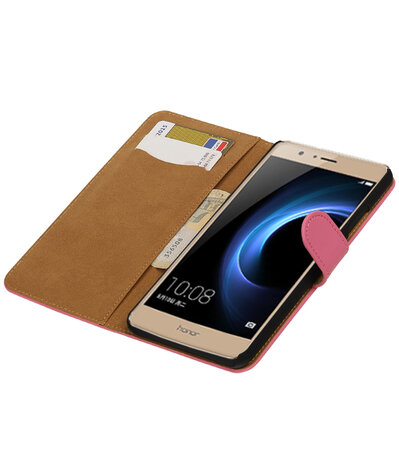 Roze Effen booktype wallet cover hoesje voor Huawei Honor V8