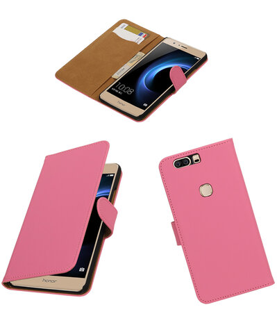 Roze Effen booktype wallet cover hoesje voor Huawei Honor V8