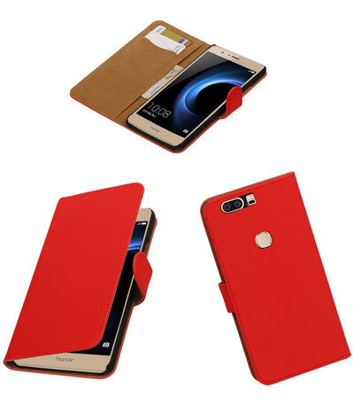 Rood Effen booktype wallet cover hoesje voor Huawei Honor V8