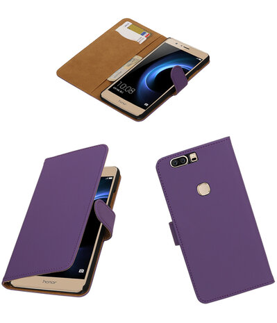 Paars Effen booktype wallet cover hoesje voor Huawei Honor V8