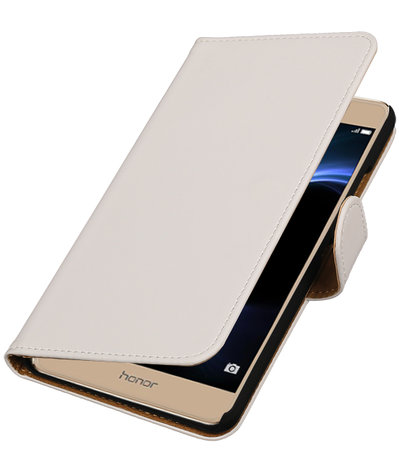 Wit Effen booktype wallet cover hoesje voor Huawei Honor V8