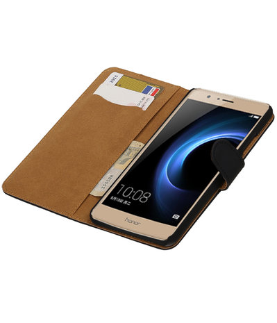 Zwart Effen booktype wallet cover hoesje voor Huawei Honor V8