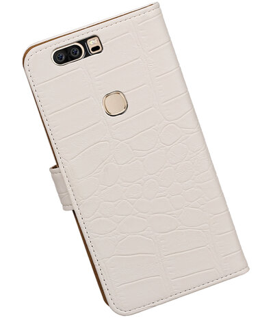 Wit Krokodil booktype wallet cover hoesje voor Huawei Honor V8