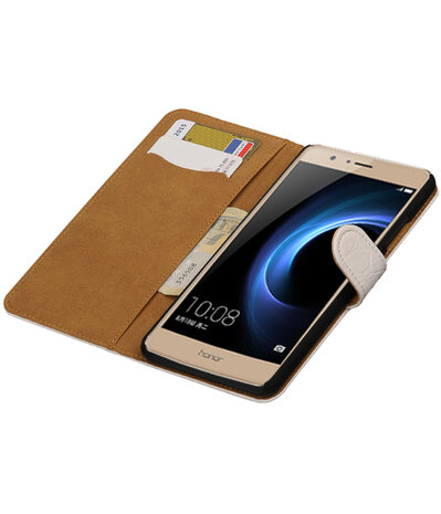 Wit Krokodil booktype wallet cover hoesje voor Huawei Honor V8