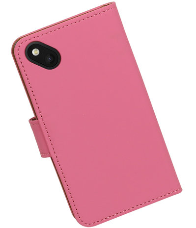 Roze Effen booktype wallet cover hoesje voor Wiko Sunset 2